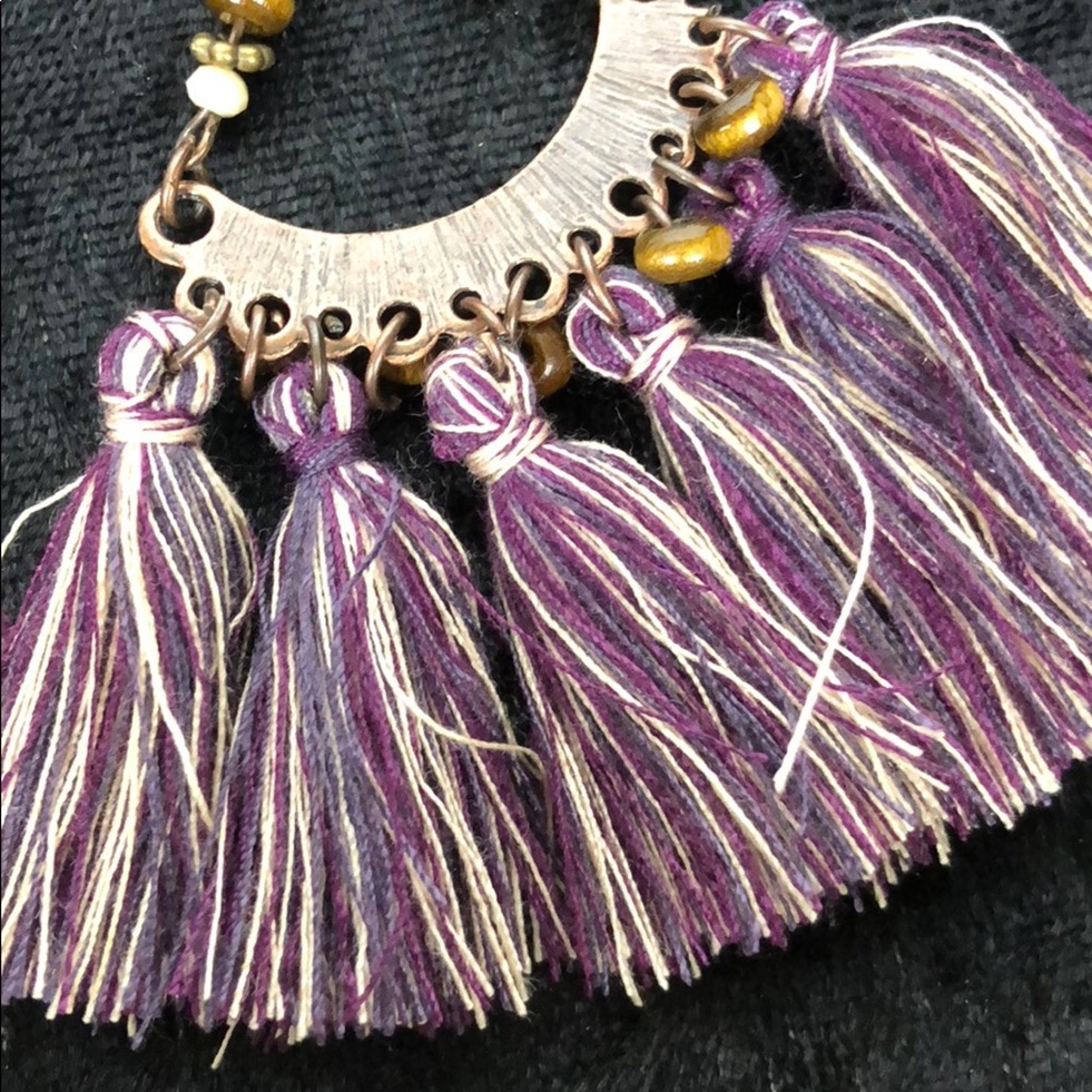Boho fringe tassel earrings purple. - Picture 3 of 4